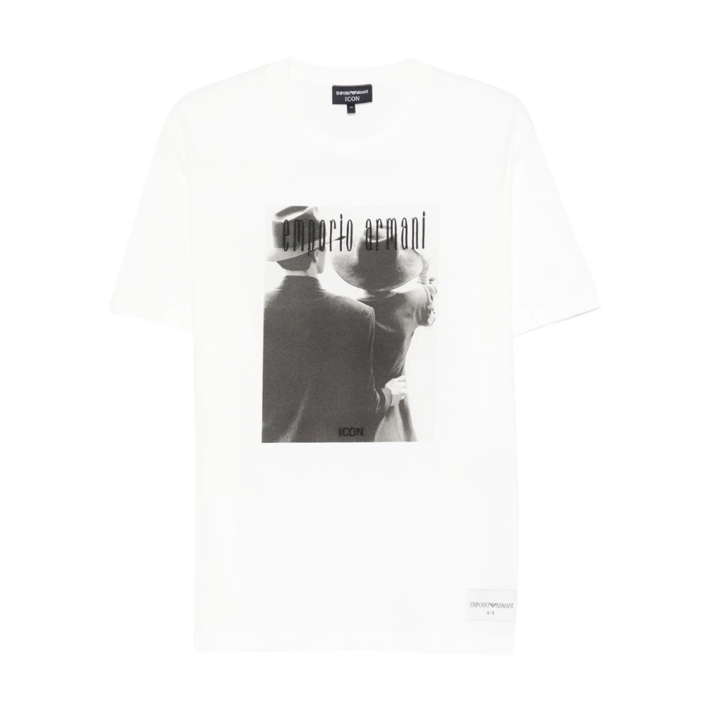 Emporio Armani Mannelijk Wit Tops Heren, 2XL, Katoen, T-Shirt Met Grafische Print
