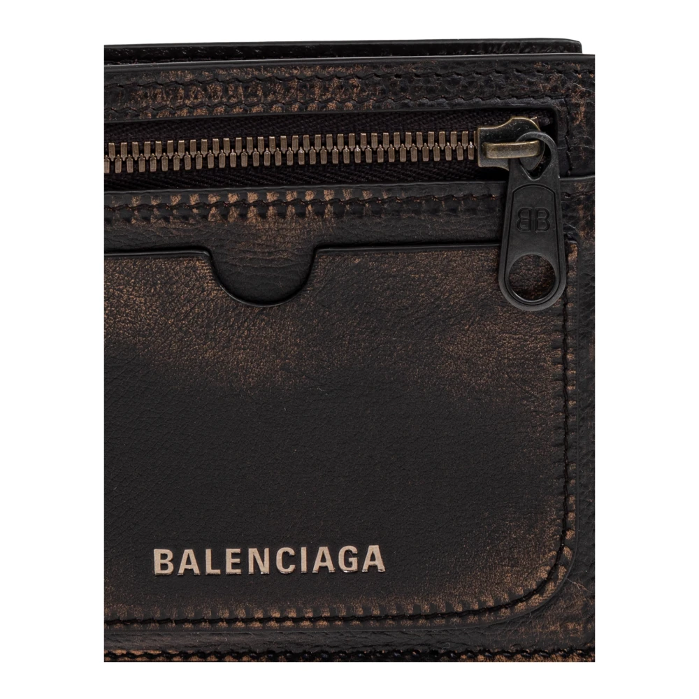 Balenciaga Leren portemonnee met logo Brown Heren