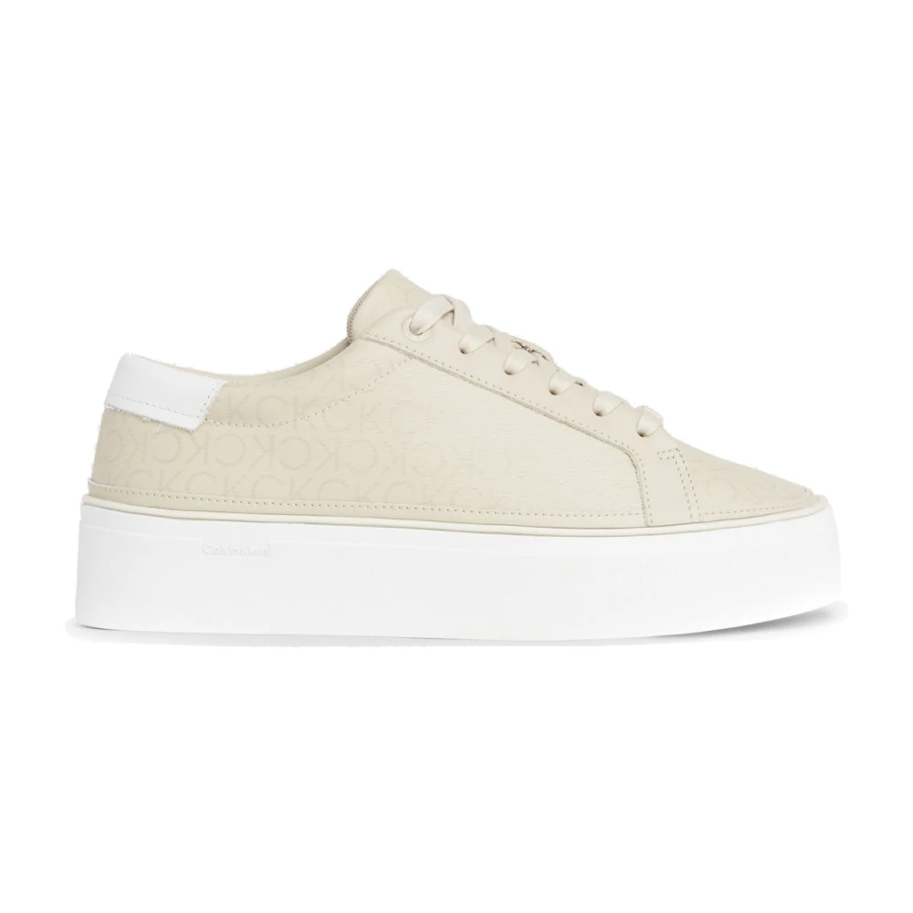 Calvin Klein Women's Gray Sneakers, 6 Uk, Grey Lace-Up Flatform Trainers