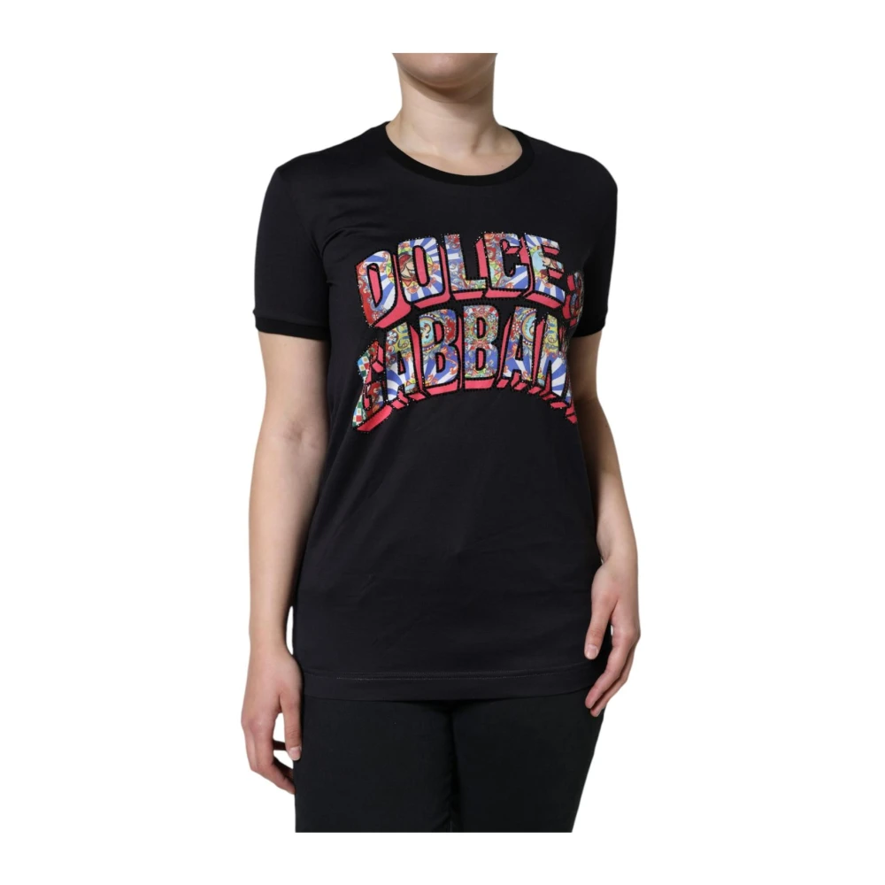 Dolce & Gabbana T Shirt Col Rond Avec Logo Imprimé Femme Tops Noir 34 Fr