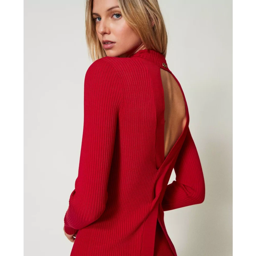 Twinset Geribbeld Rood Coltrui Trui Red Dames