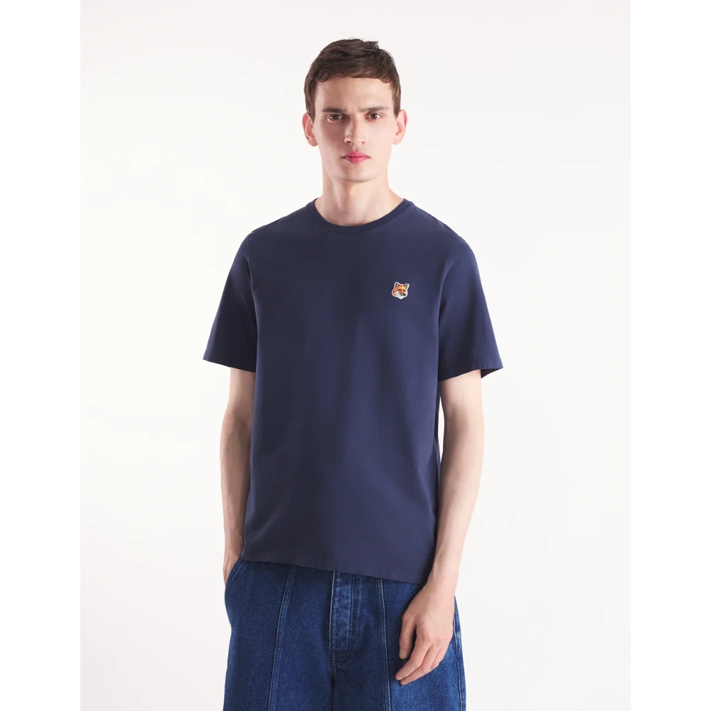 Maison Kitsuné Fox Head Patch T-shirt Blue Heren
