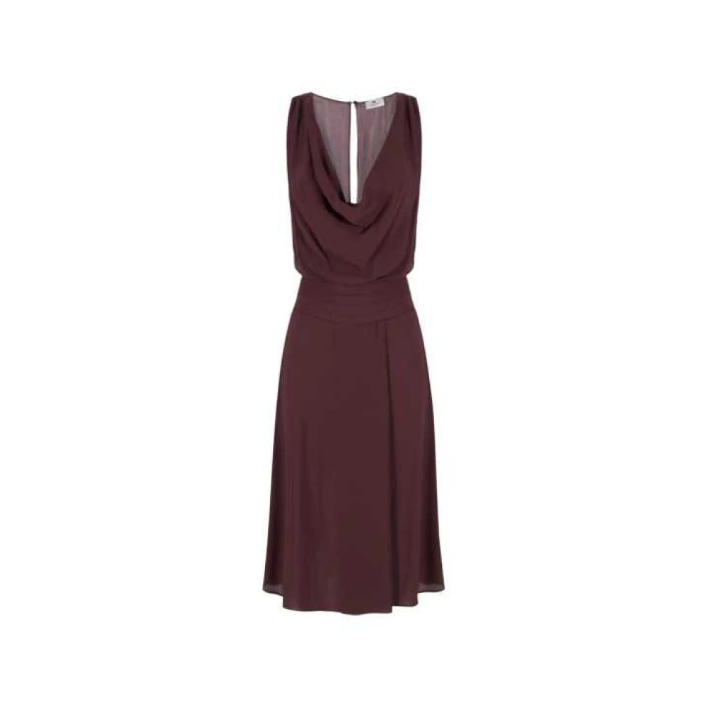 Elisabetta Franchi Women's Brown Midi Dresses, S, Draped-Collar Viscose Dress
