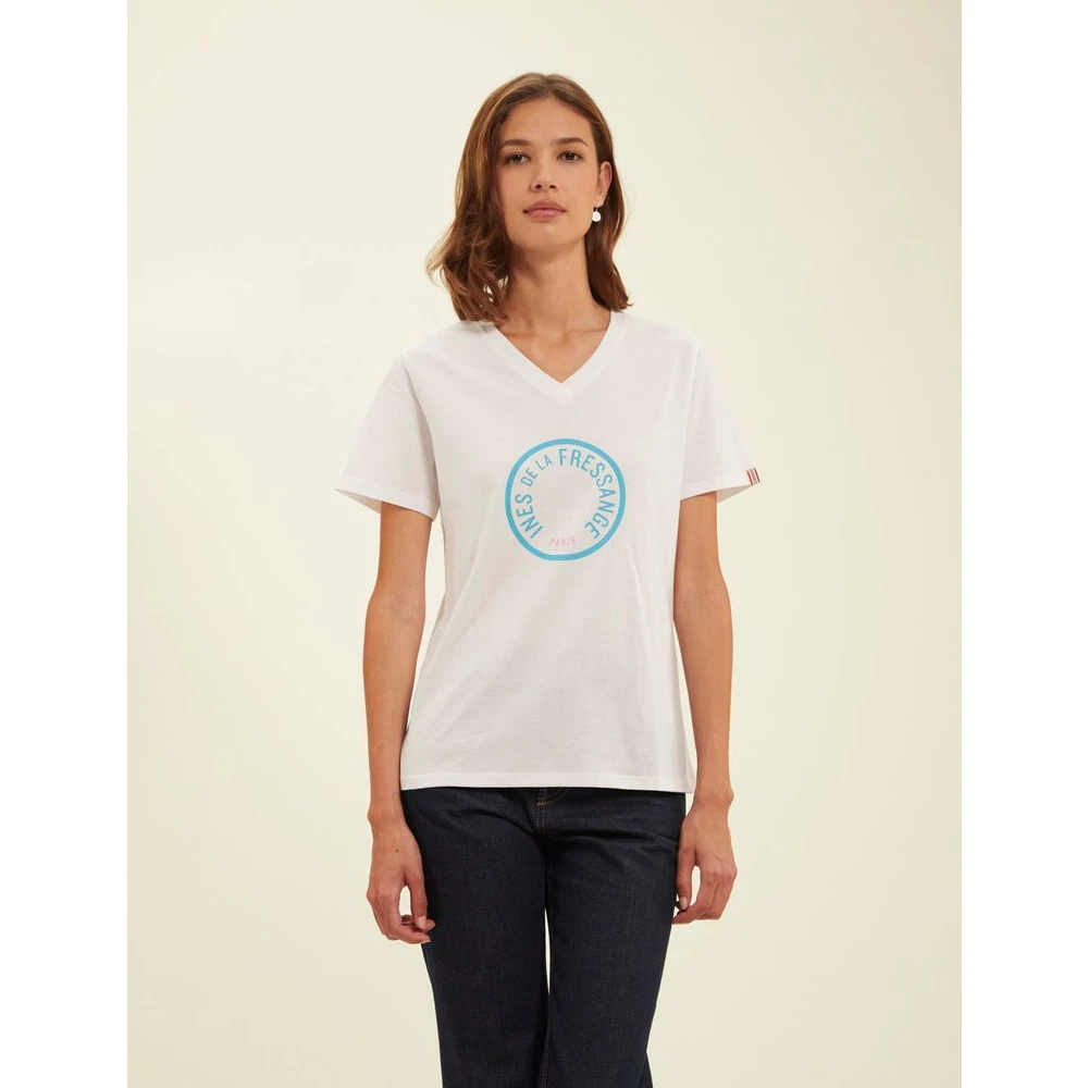 Ines De La Fressange Paris Witte V-hals T-shirt met print White Dames