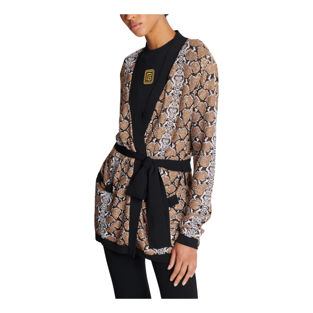 Balmain Slang Patroon Gebreide Vest Brown Dames