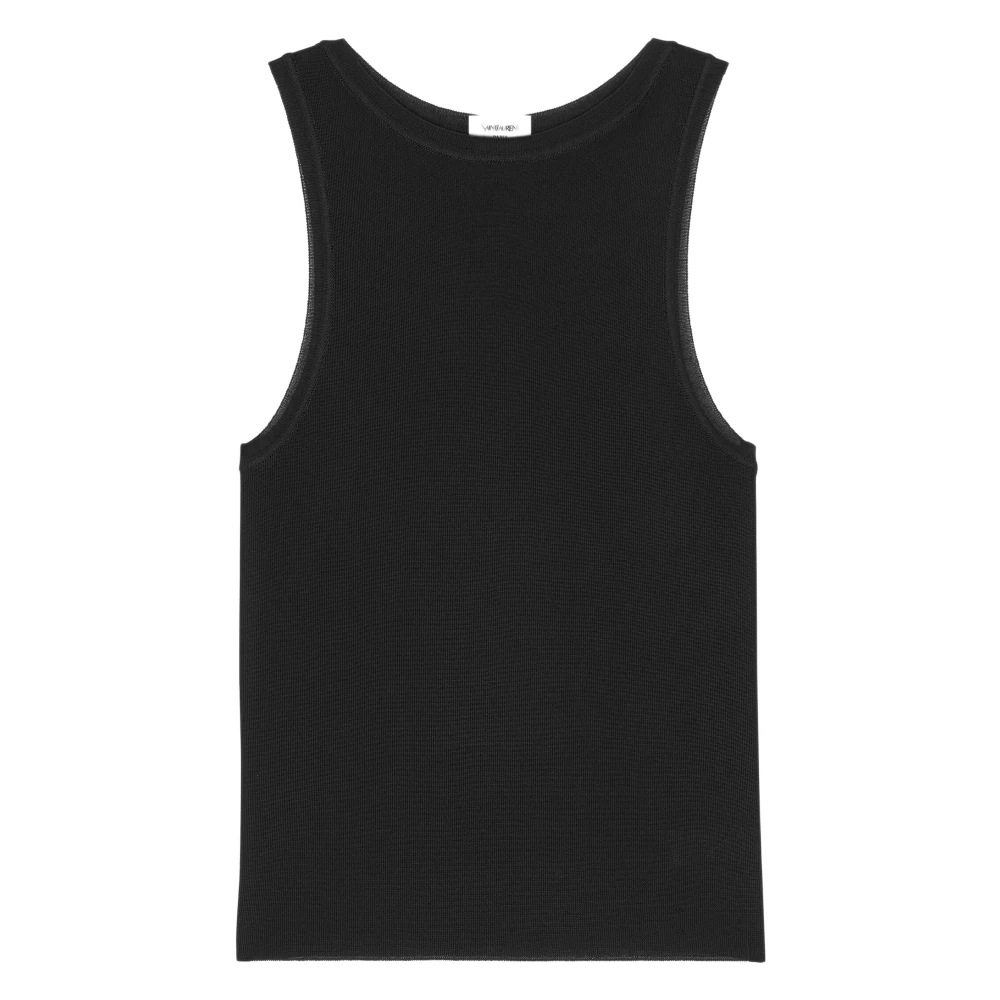 Saint Laurent Black Sleeveless Tops, Female, L, Ribbed Knit Tank Top