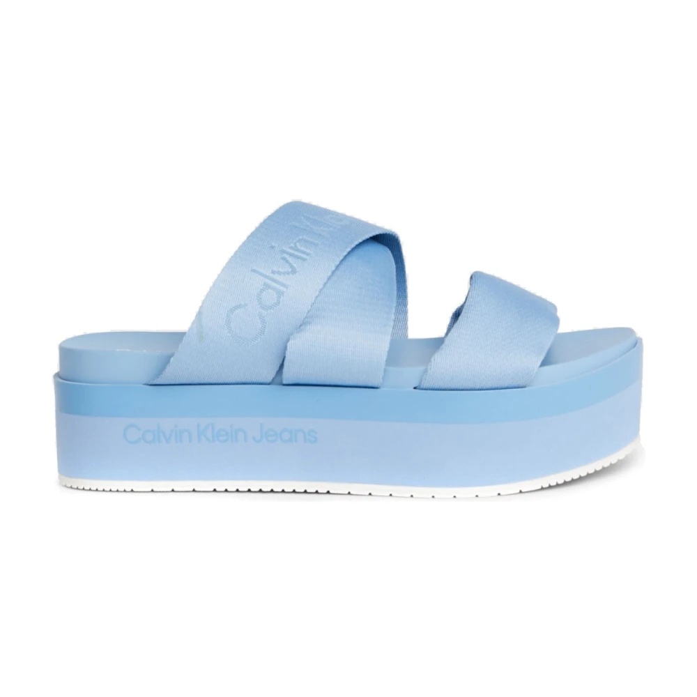 Calvin Klein Jeans Women's Blue Flat Sandal With Webbing Straps