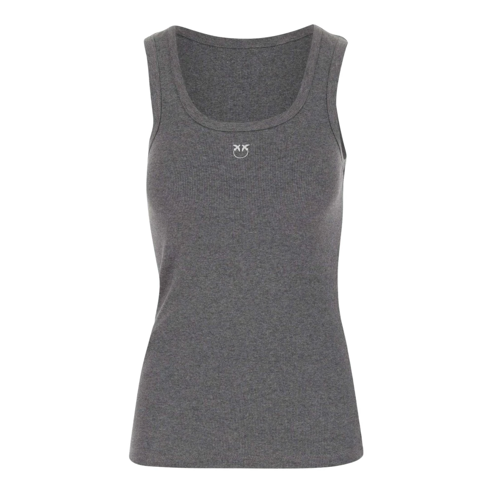 Pinko Mouwloze katoenen top met logo Gray Dames