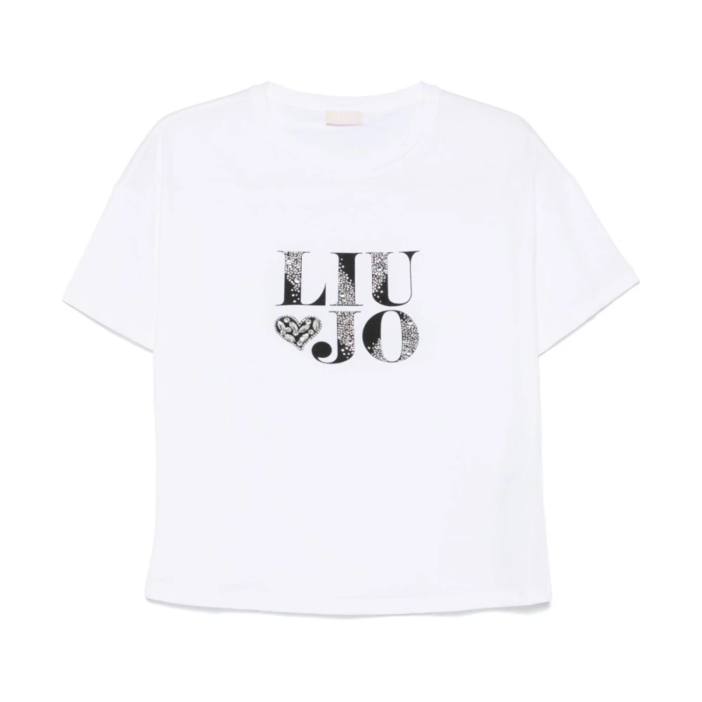 Liu Jo Vrouw Wit T-Shirt Met Strass-Details En Ronde Hals