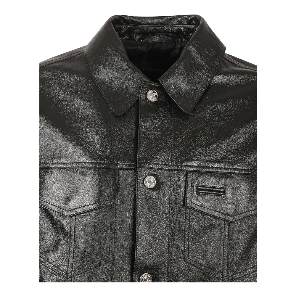 Versace Leren en wollen jassen Black Heren