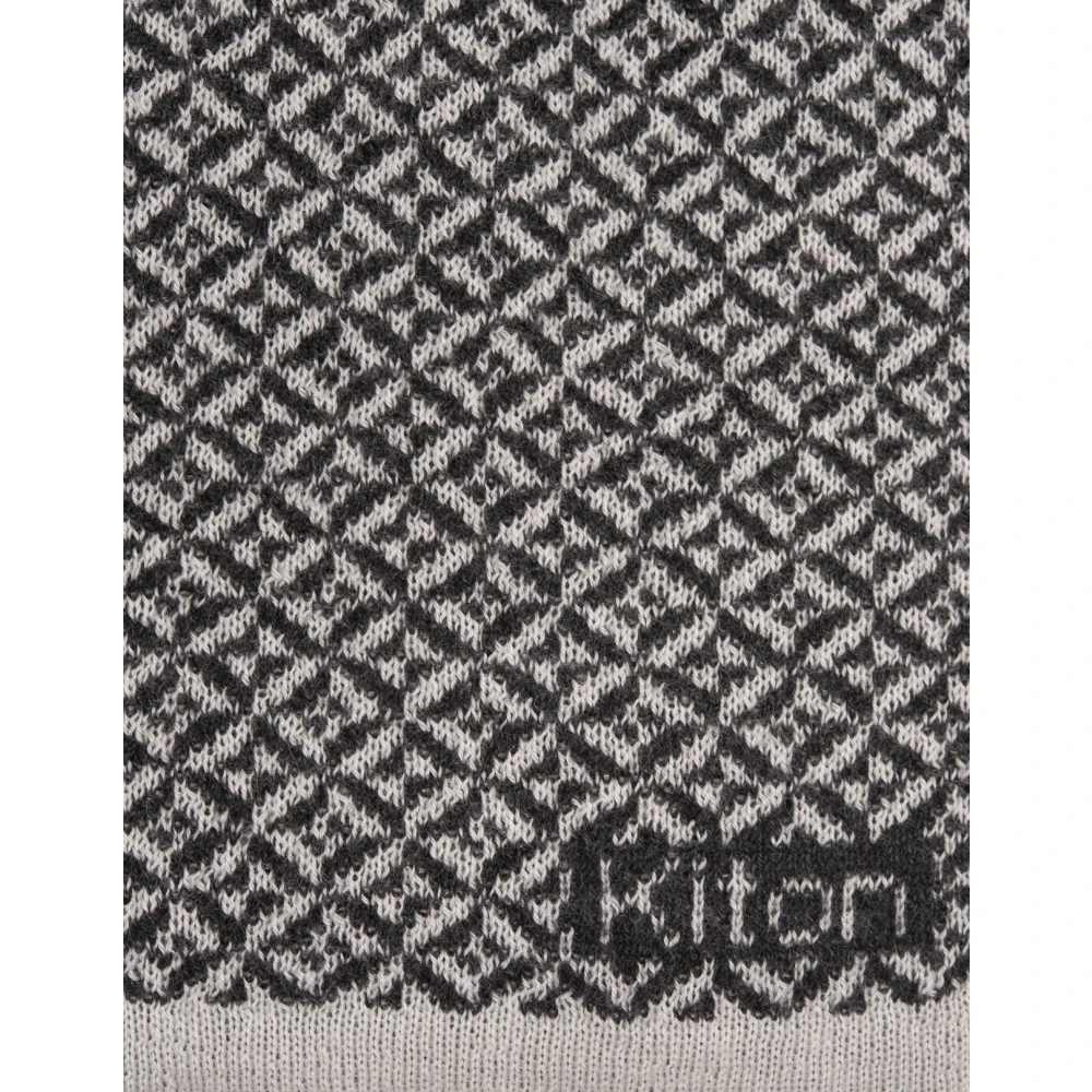 Kiton Zwart Kasjmier Sjaal met Geometrisch Patroon Black Heren