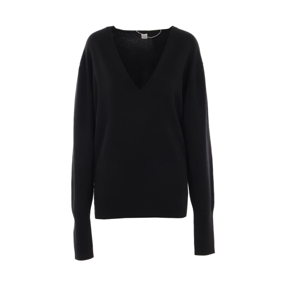 TotêMe Zwarte V-hals wollen trui Black Dames