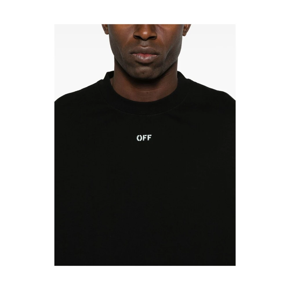 Off White Zwart Logo Print Crew Neck T-shirt Black Heren