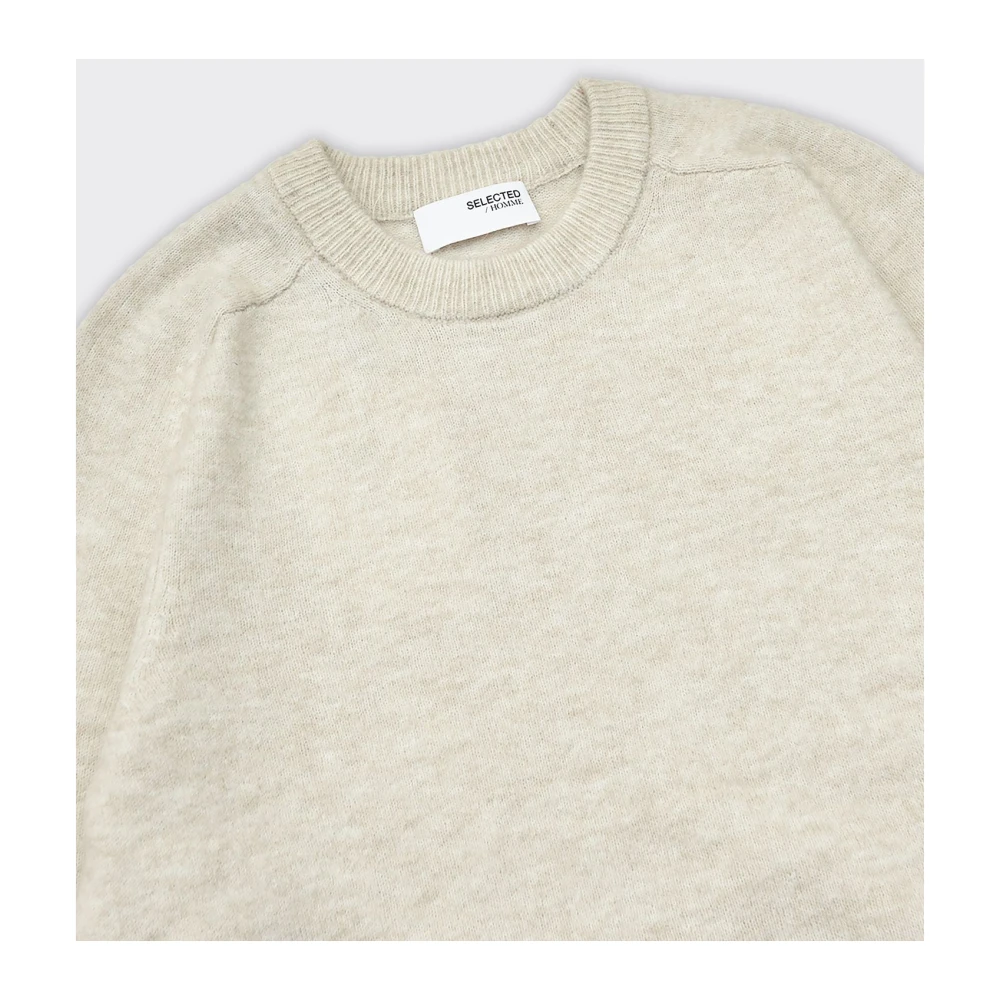 Selected Homme Beige Gebreide Crewneck Trui Beige Heren