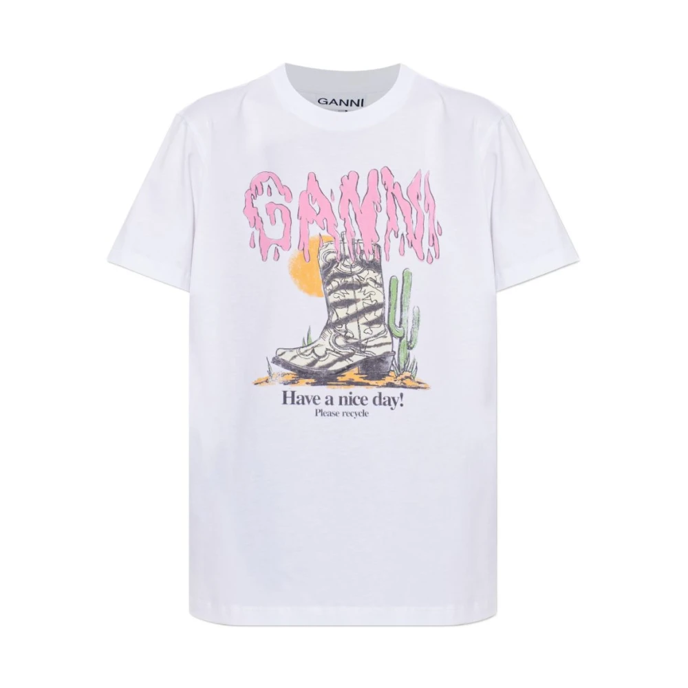 Ganni Basic Cotton Jersey T-Shirt - Female - T-Shirts - White - Xs - Tops
