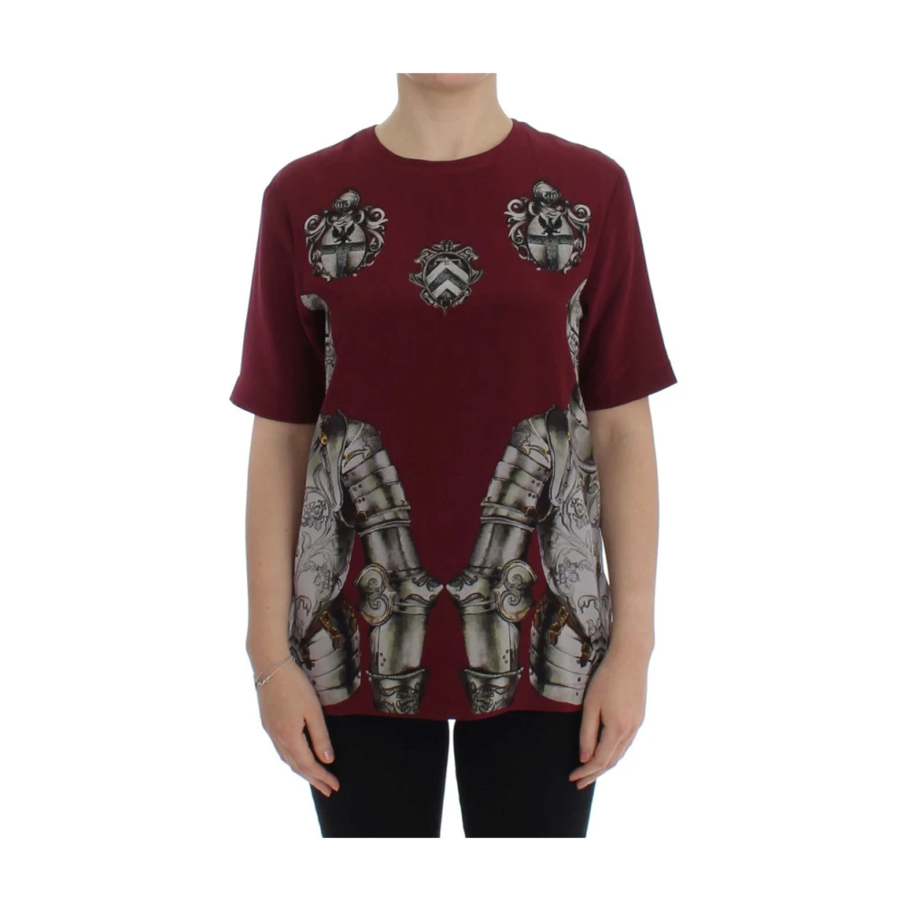 Dolce & Gabbana Multicolor T-Shirts, Female, S, Enchanted Sicily Silk Blouse With Knight Print