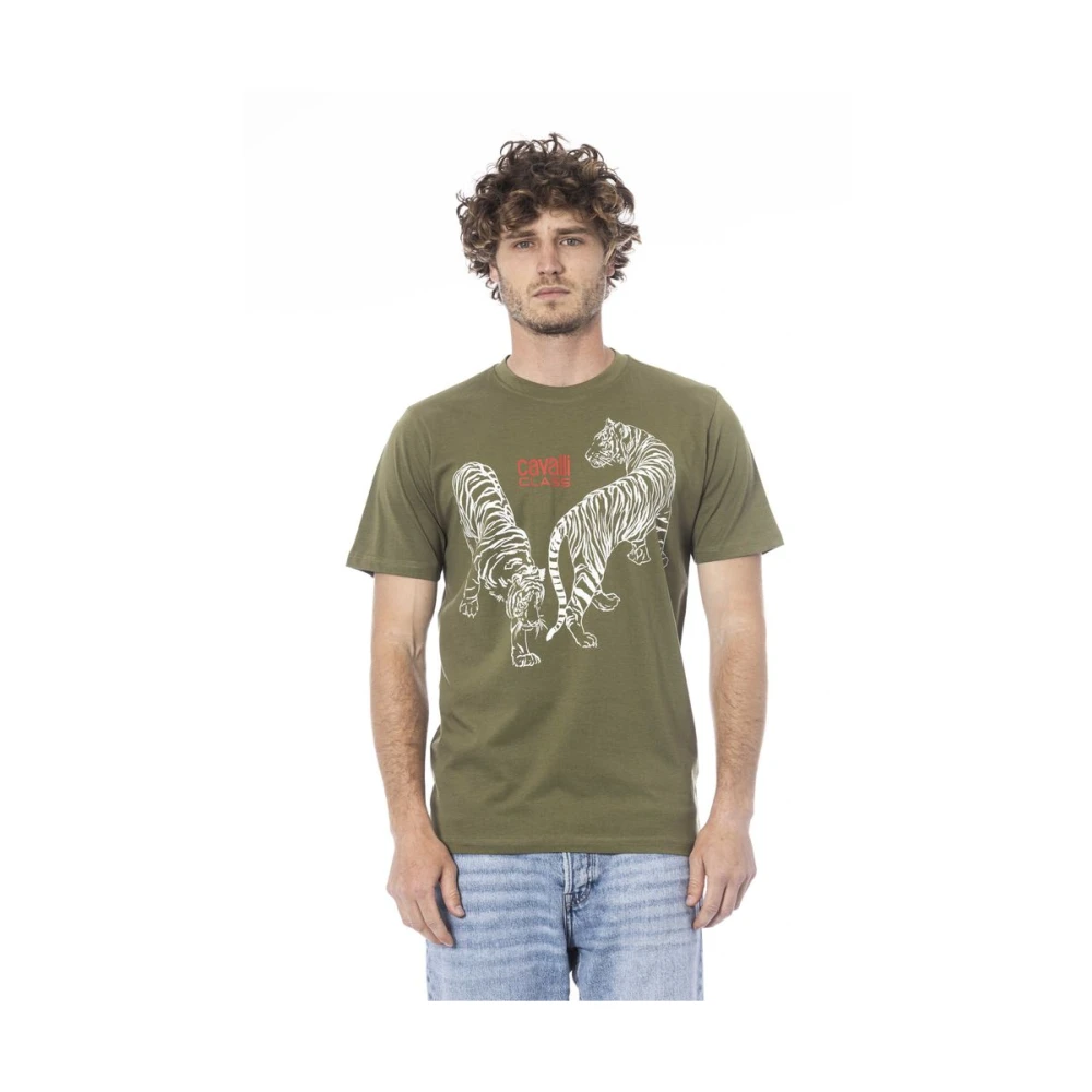 Cavalli Class Logo Print Ronde Hals T-Shirt Green Heren