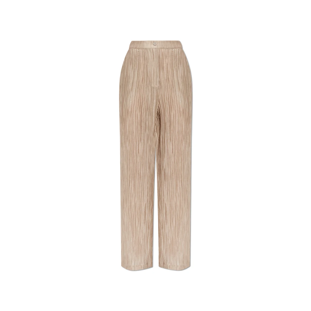 Emporio Armani Donna Beige - Pantaloni In Creponne Plissettato Scintillante - Trousers - 2XS