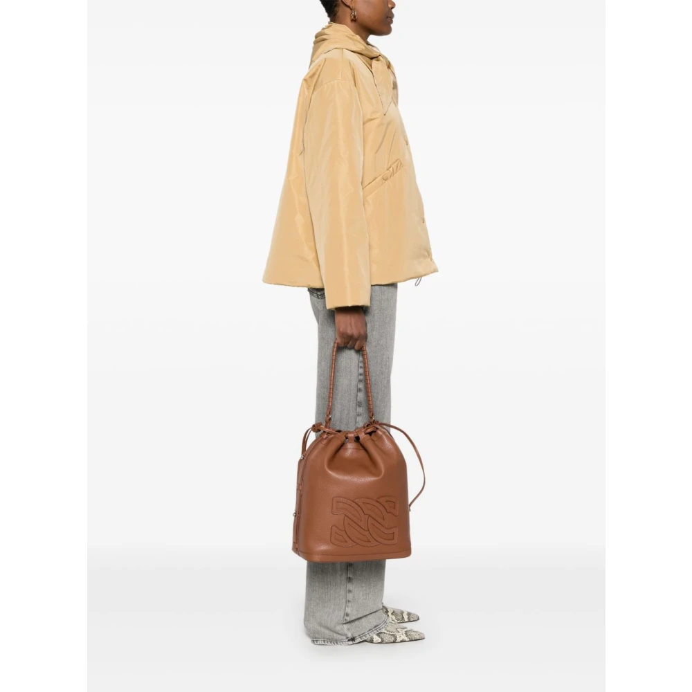 Casadei Bruin Leren Schoudertas Koordsluiting Brown Dames