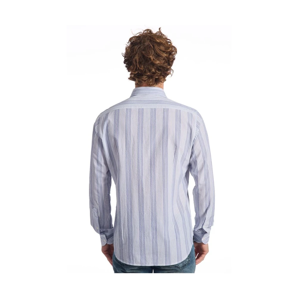 Baldinini Gestreept Overhemd Slim Fit Franse Kraag Blue Heren