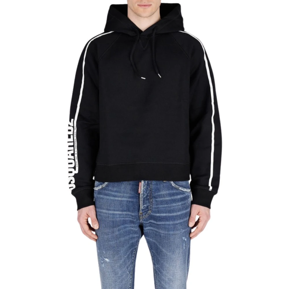 Dsquared2 Logo Print Cotton Hoodie Sweatshirt Black, Herr