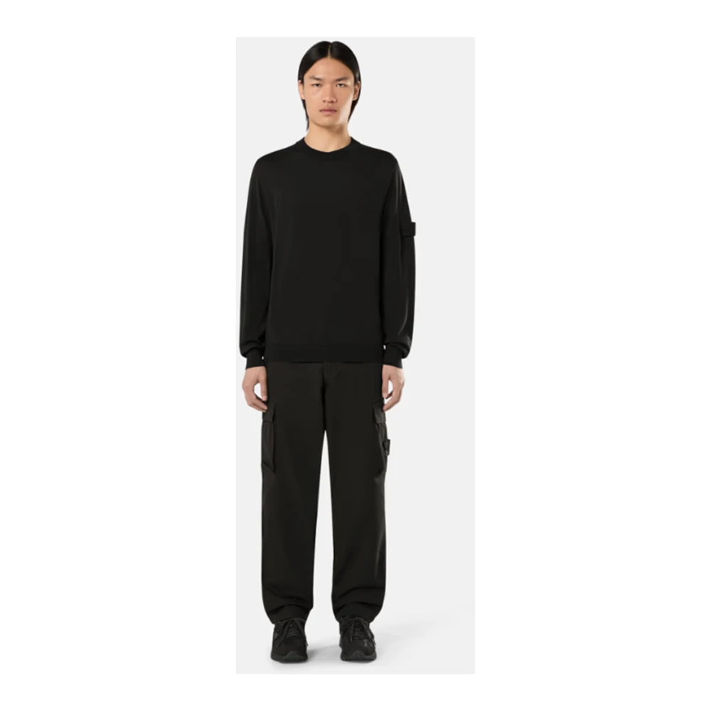 Stone Island Geribbelde trui met ronde hals in zwart Black Heren