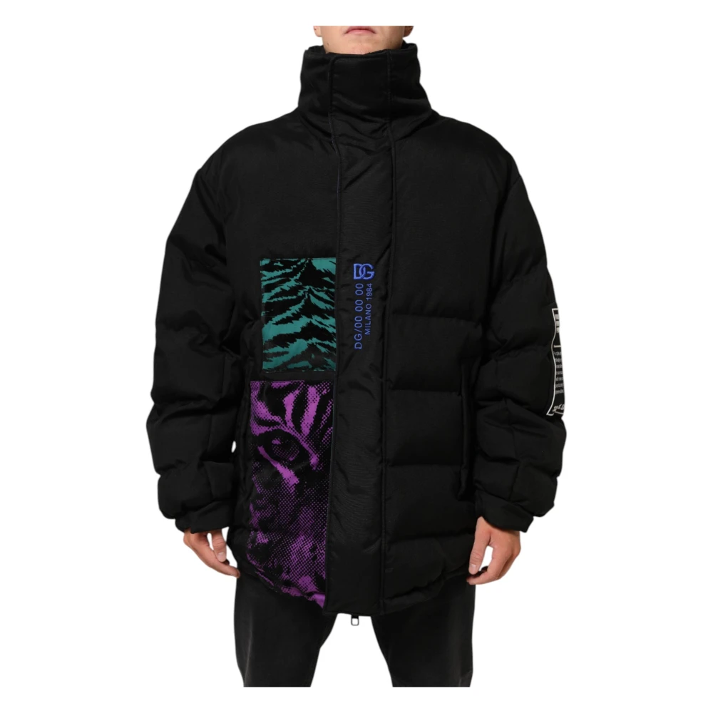 Dolce & Gabbana Svart Nylon Puffer Full Zip Jacket