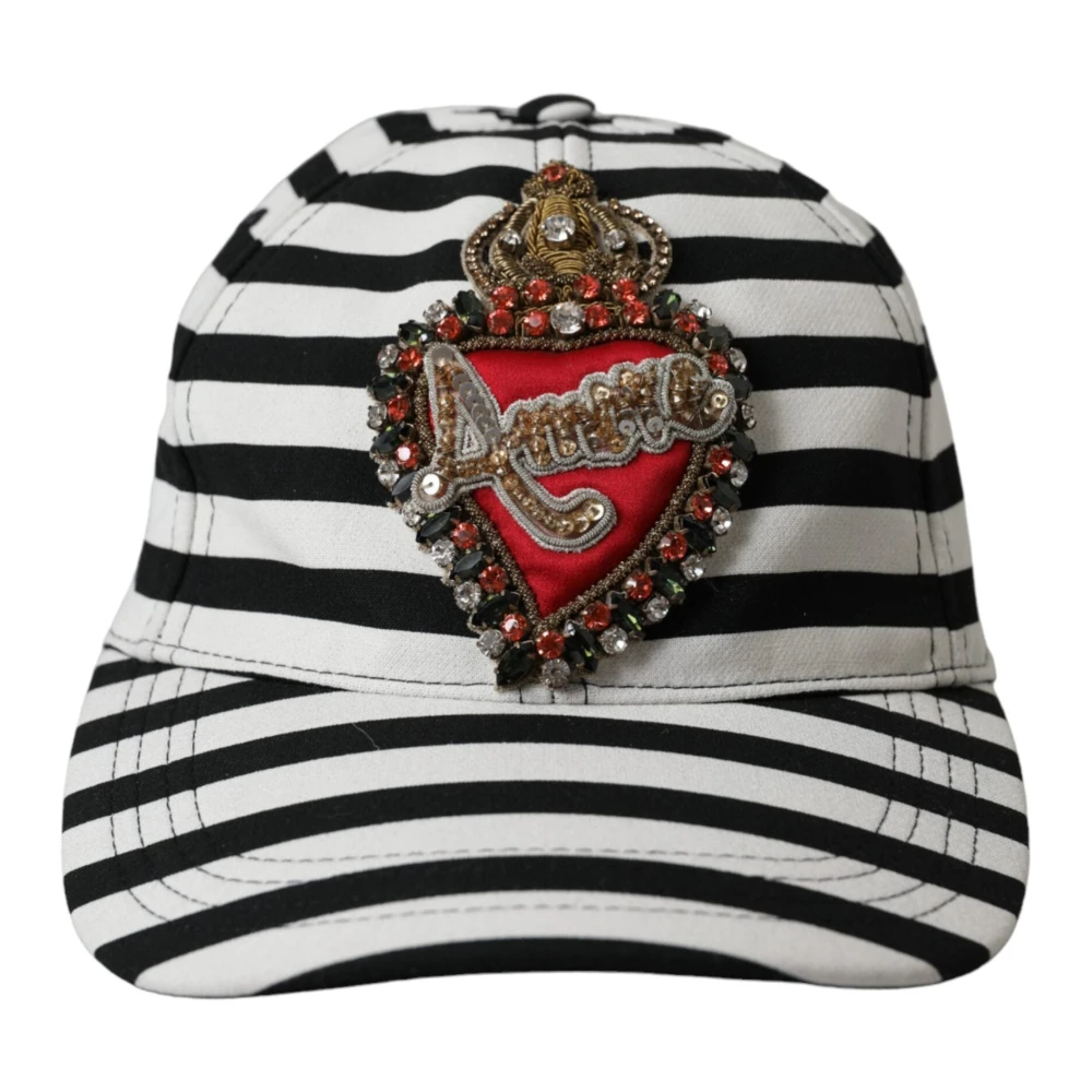 Dolce & Gabbana Zwart Wit Gestreept Amore Hart Baseballpet Multicolor Dames