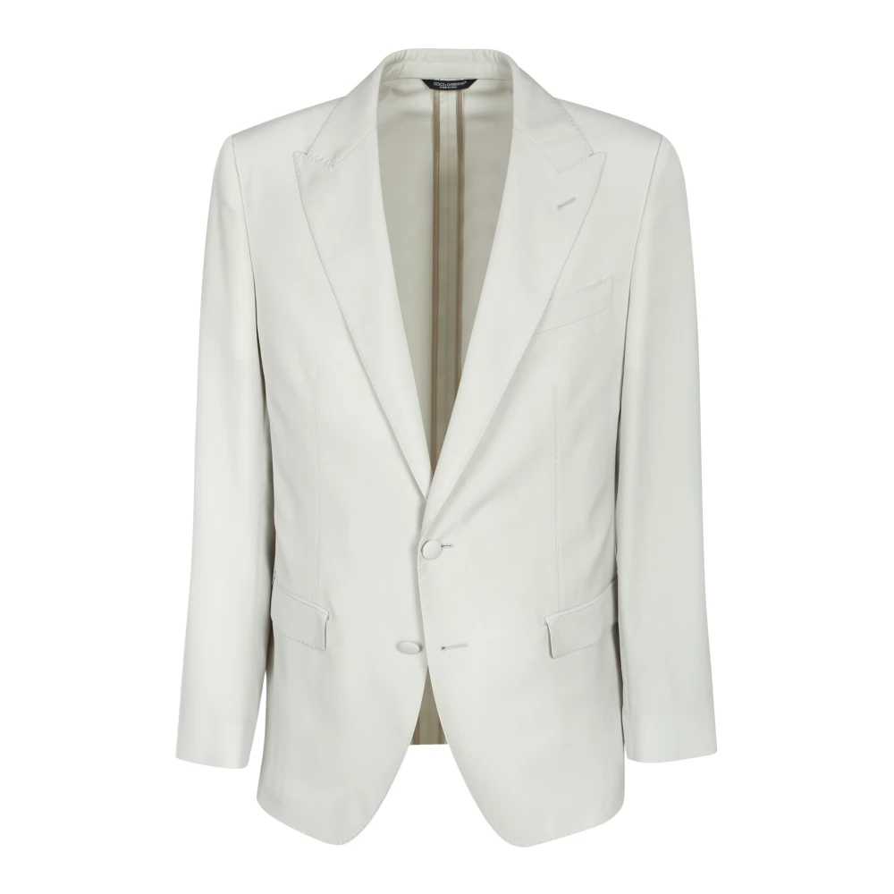 Dolce & Gabbana , Blazers, Male, Beige, M, Single-Breasted Wool Poplin Jacket