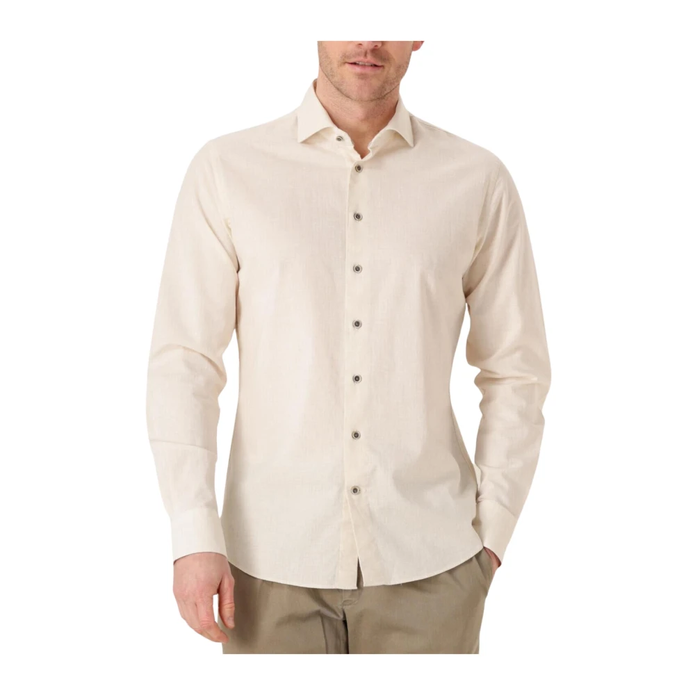 Profuomo Heren X-cutaway Shirt Katoen Linnen Beige Heren