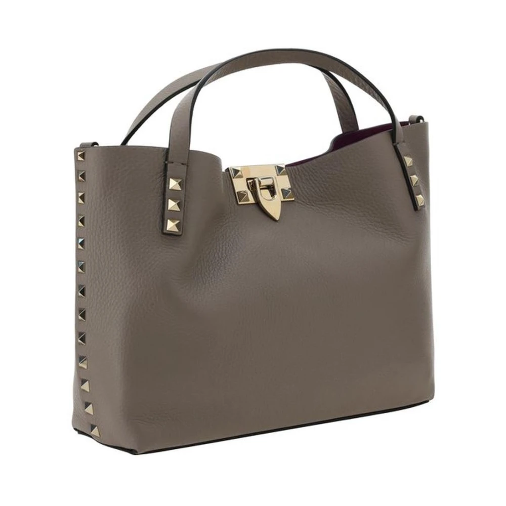 Valentino Garavani Gestikte Leren Tote Tas met Verstelbare Band Gray Dames