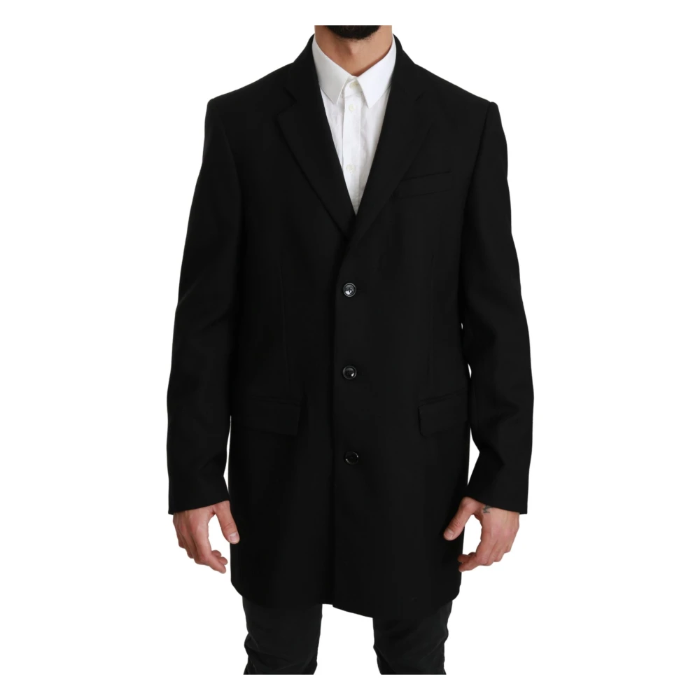 Dolce & Gabbana Men's Black Single-Breasted Coats,, Wool Formal Blazer Jacket Large