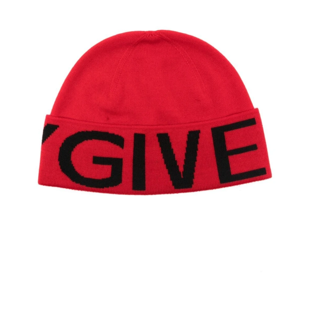 Givenchy Rood Zwart Jacquard Beanie Muts Red Heren