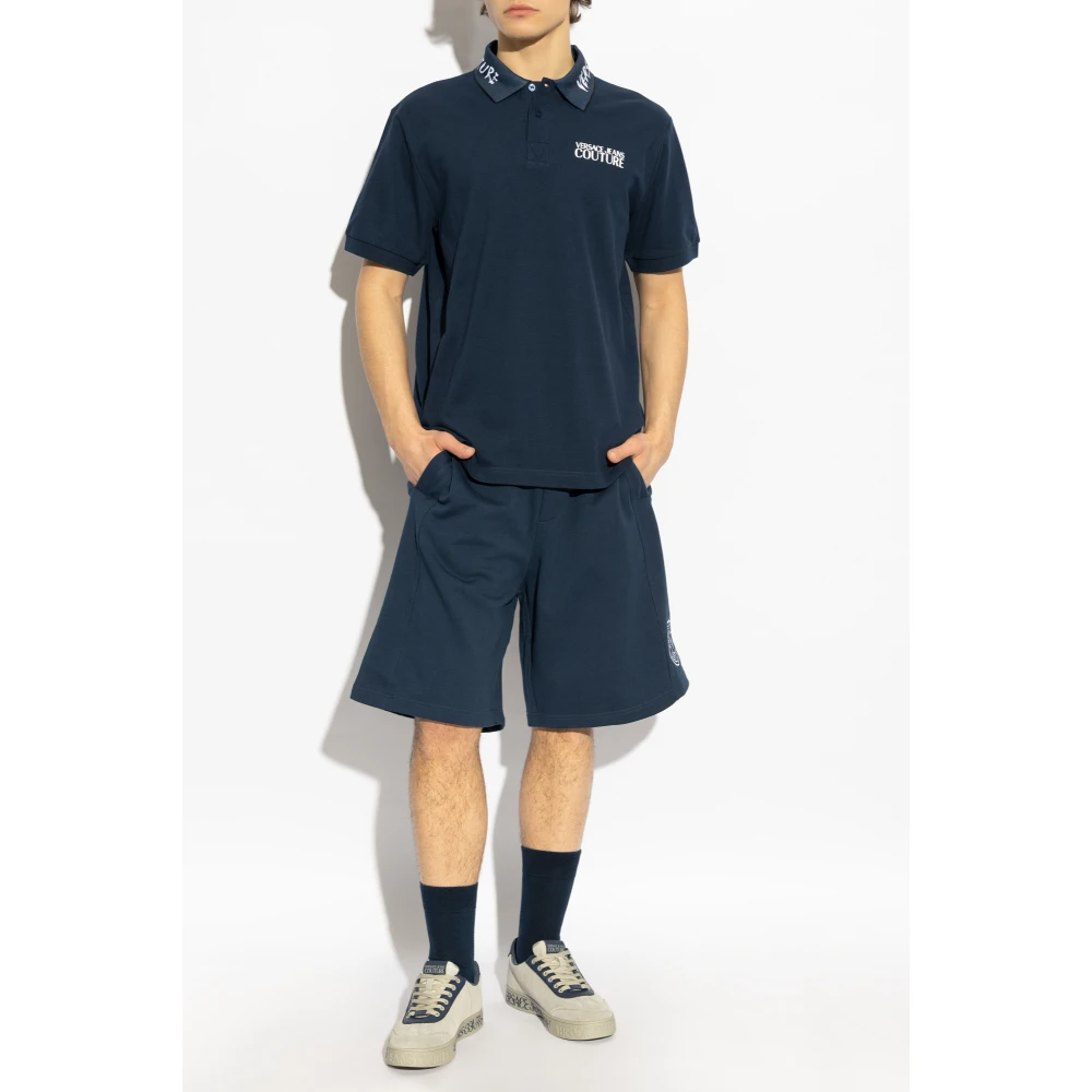 Versace Jeans Couture Shorts met geborduurd logo Blue Heren