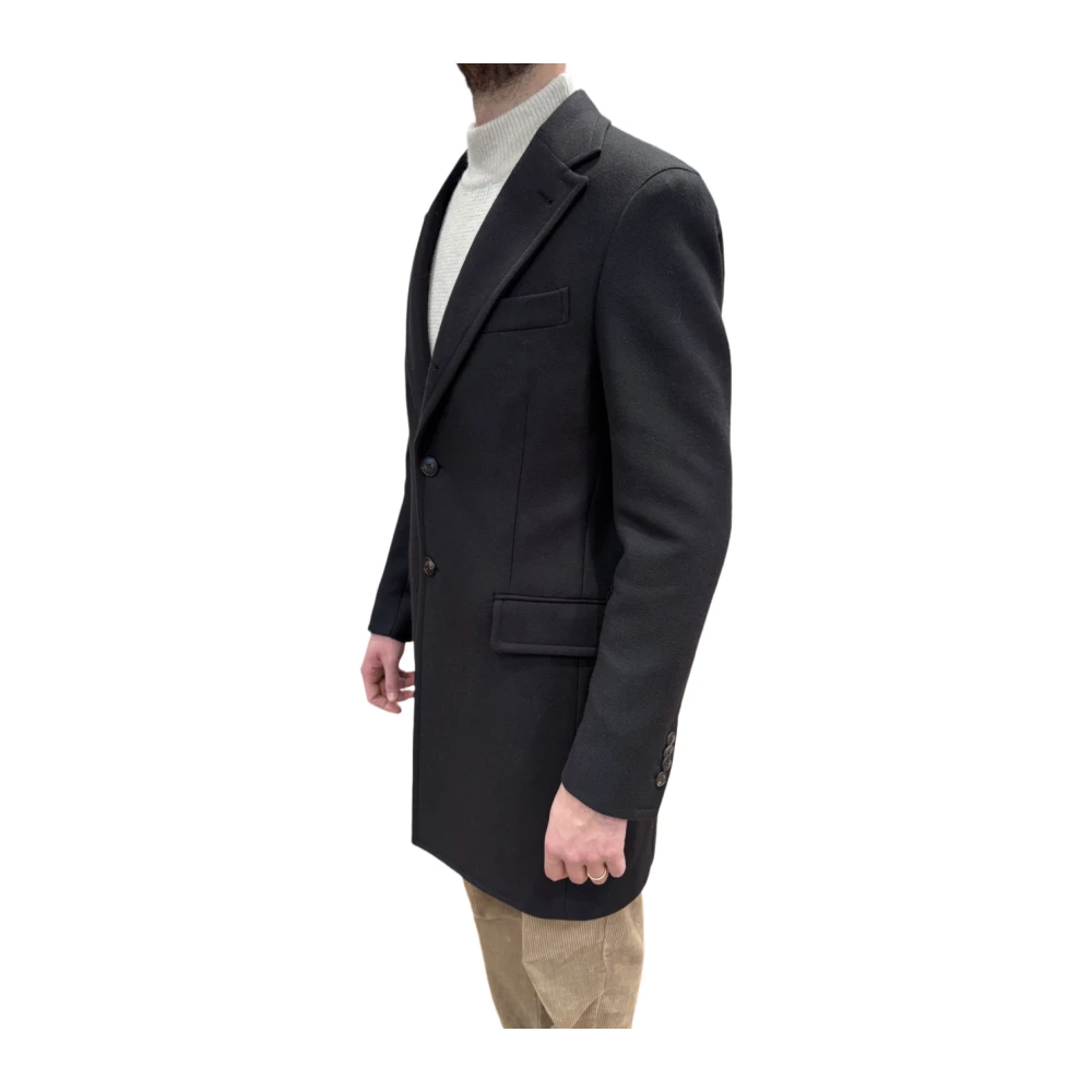 Boglioli Nachtblauwe Jas met Diagonaal Weefsel Black Heren