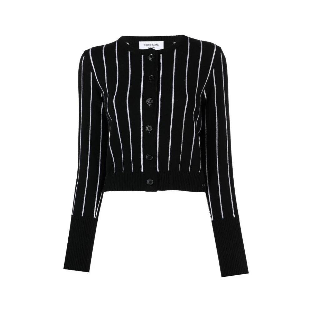 Thom Browne Pinstripe Jacquard Cropped Cashmere Cardigan Black, Dam