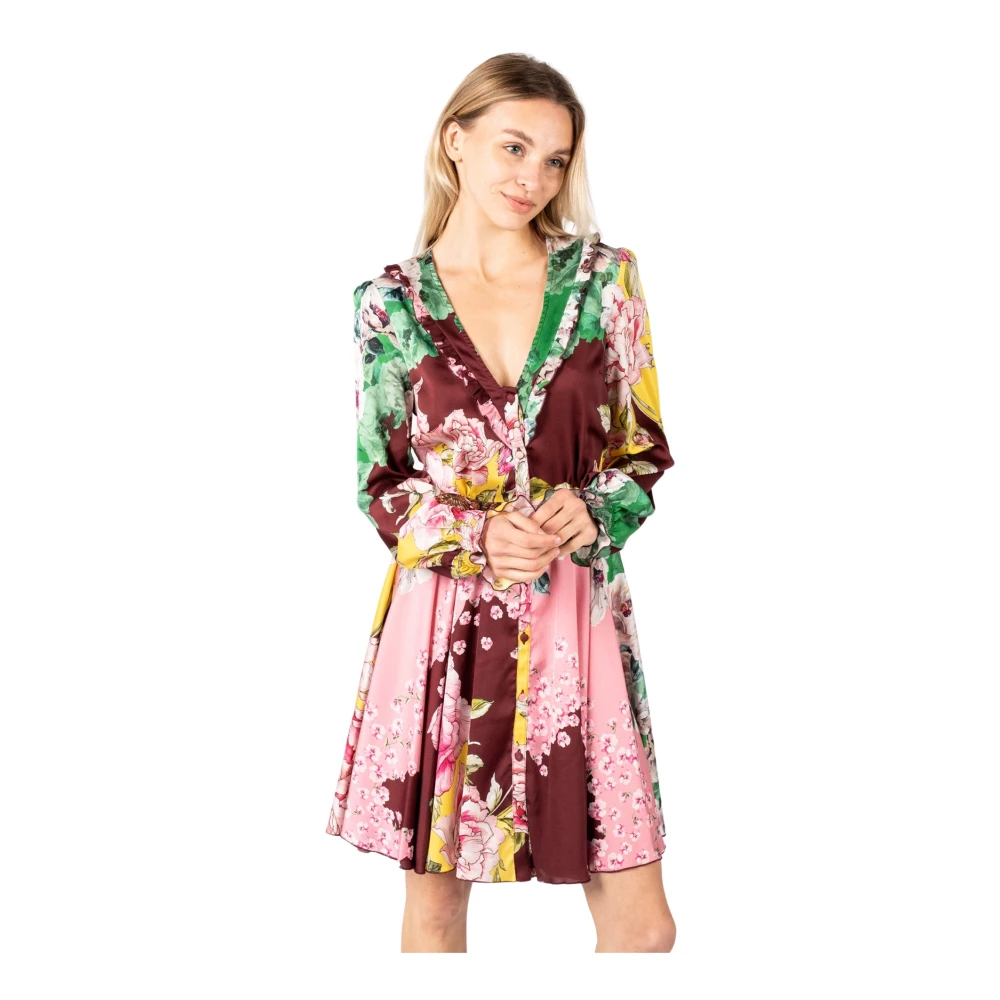 pinko Bloemen Midi Jurk met V-Hals en Knoopsluiting Multicolor Dames