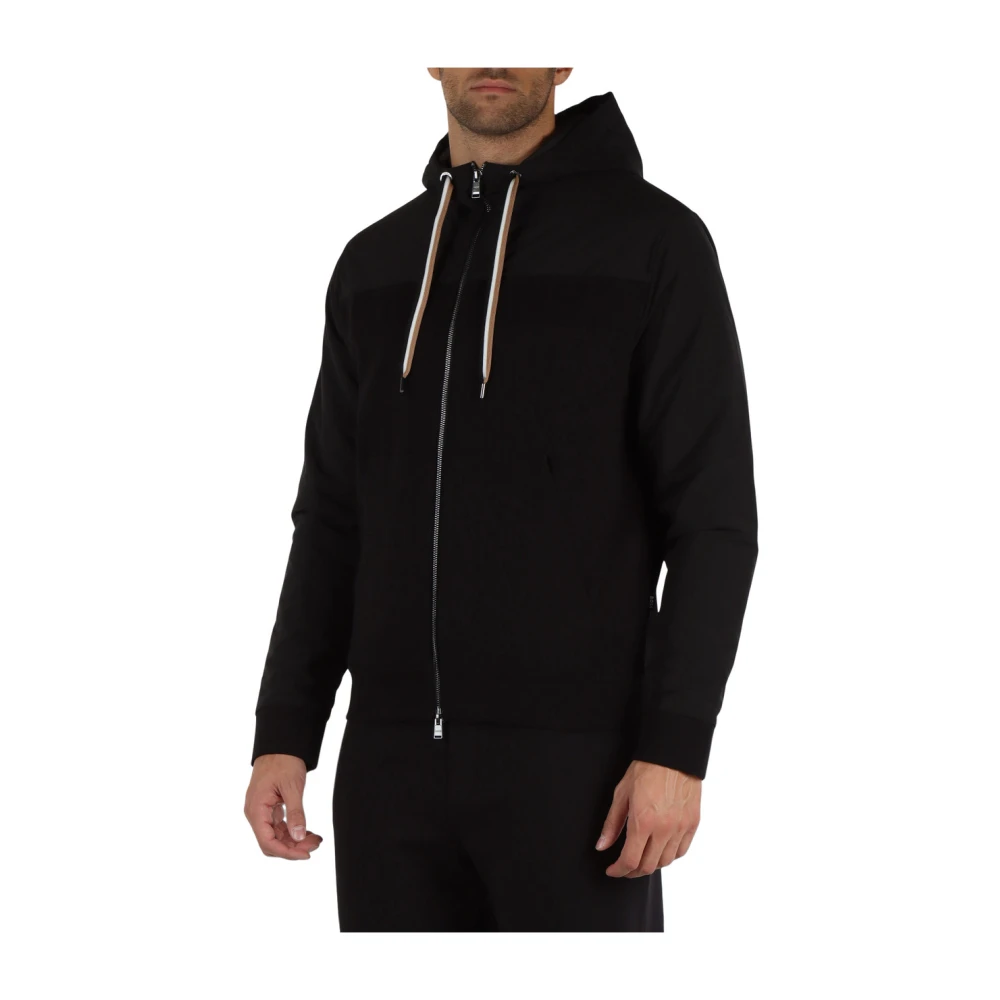 Boss Zip Cotton Technical Hoodie Black Heren