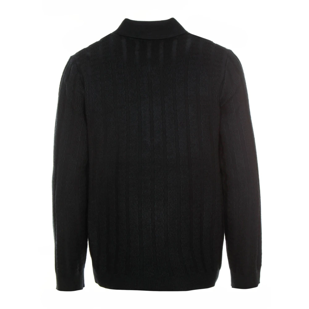 Samsøe Wave Knit Polo Sweater Blue Heren