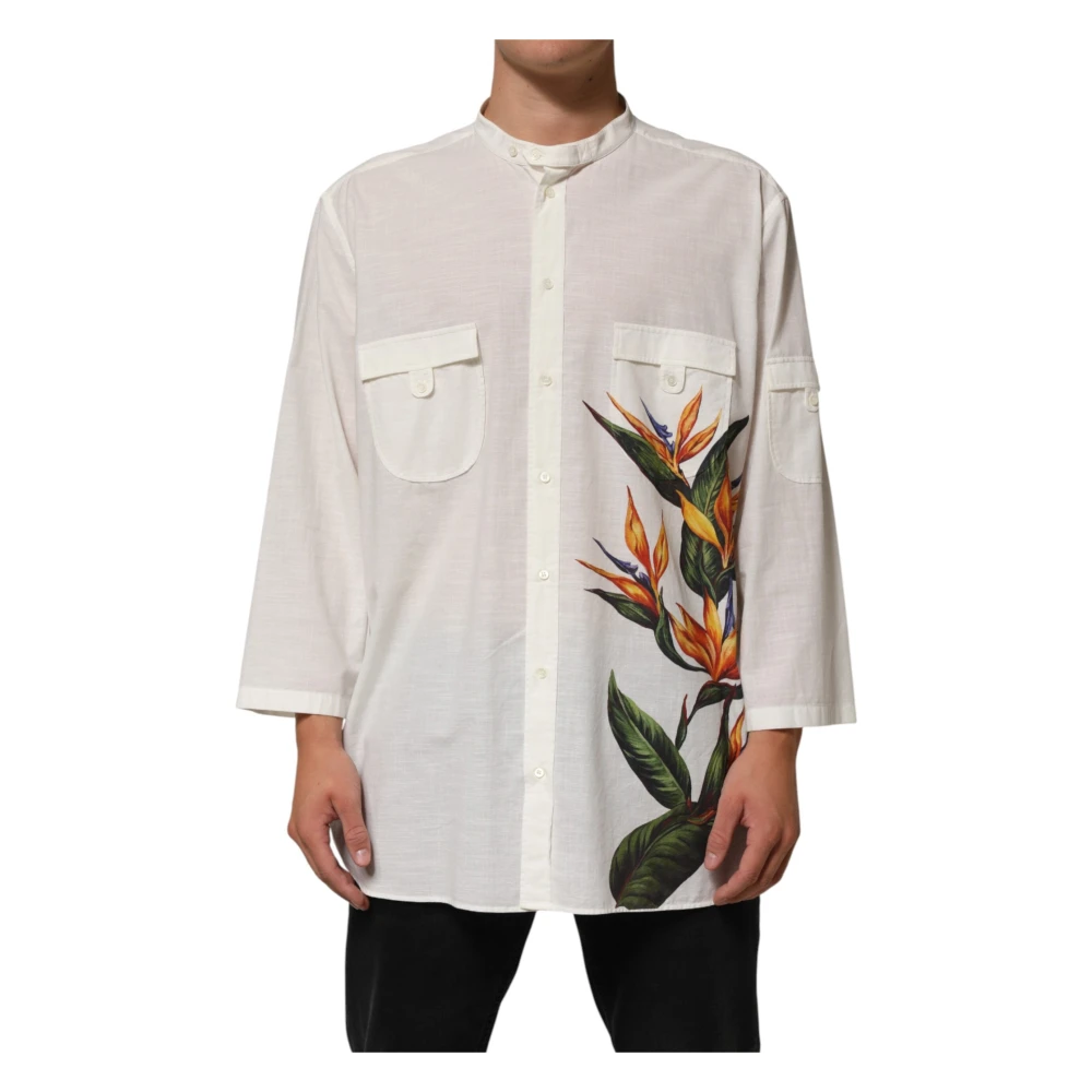 Dolce & Gabbana , Casual Shirts, Male, White, 4XL, Cotton Floral Print Button Down Shirt