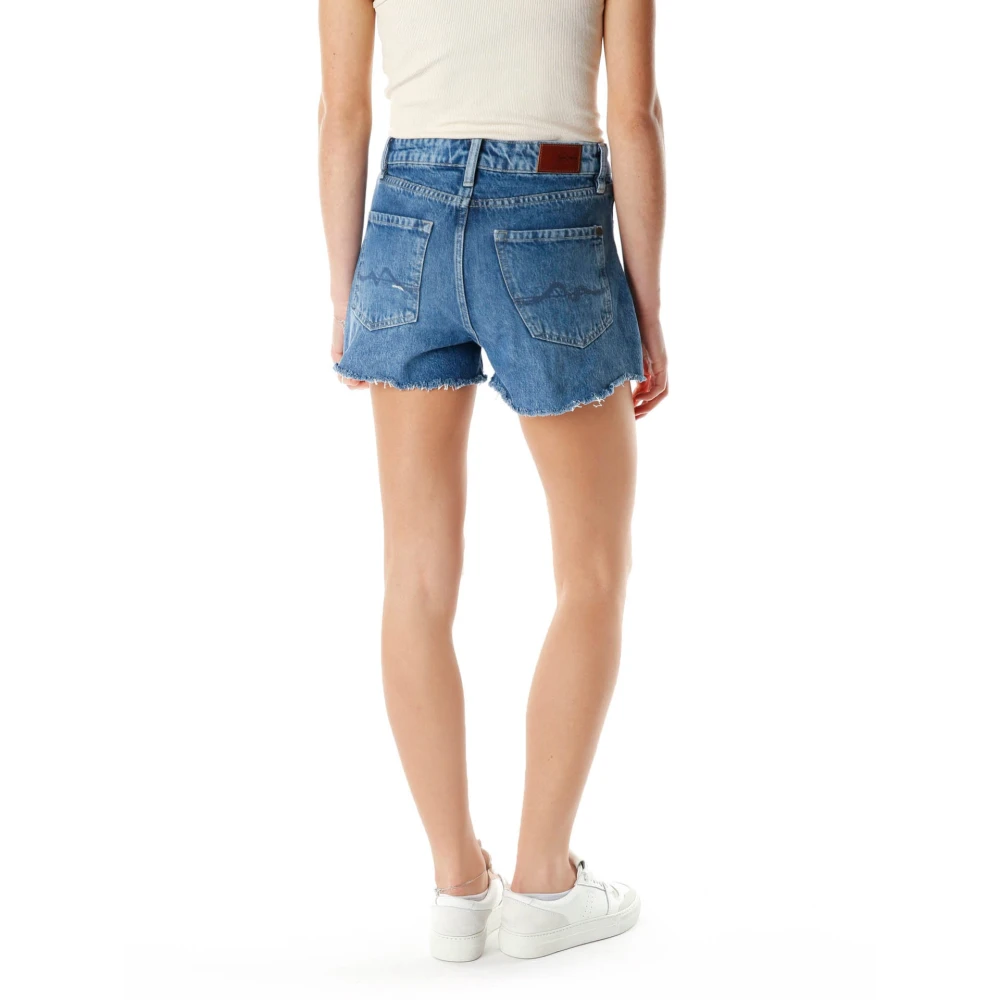 Pepe Jeans High Waist Denim Shorts met Rafelzoom Blue Dames