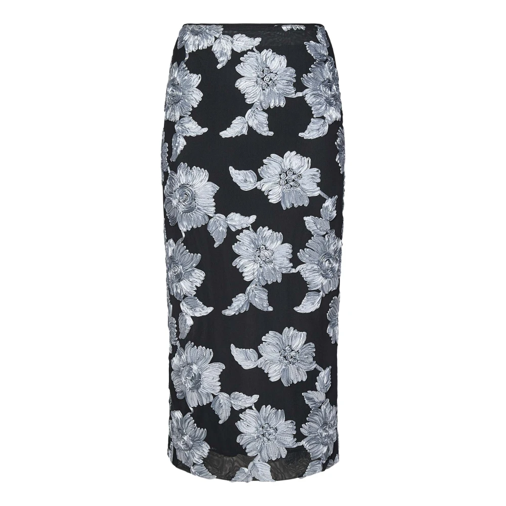 Rotate Birger Christensen Grijze 3D Bloem Geborduurde Rok Multicolor Dames