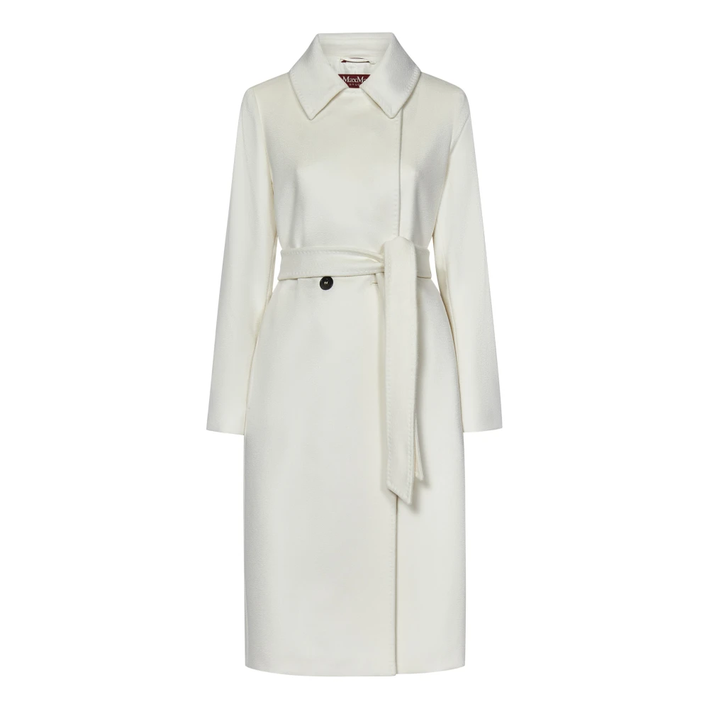 Max Mara Witte Double-Breasted Wollen Jas White Dames