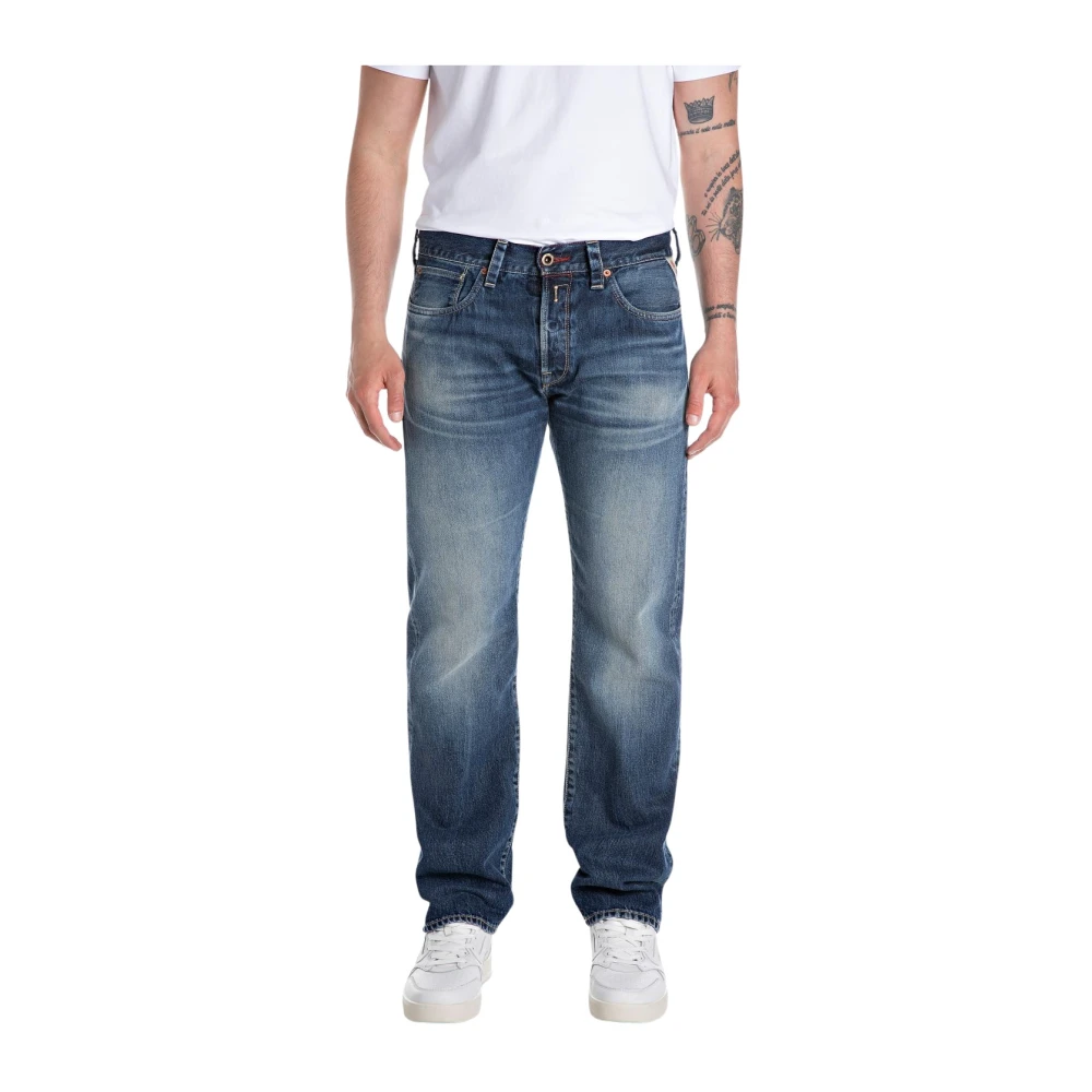 Replay , Straight Fit Jeans, Male, Blue, W32 L32, Authentic Denim With Original Cornely Embroidery