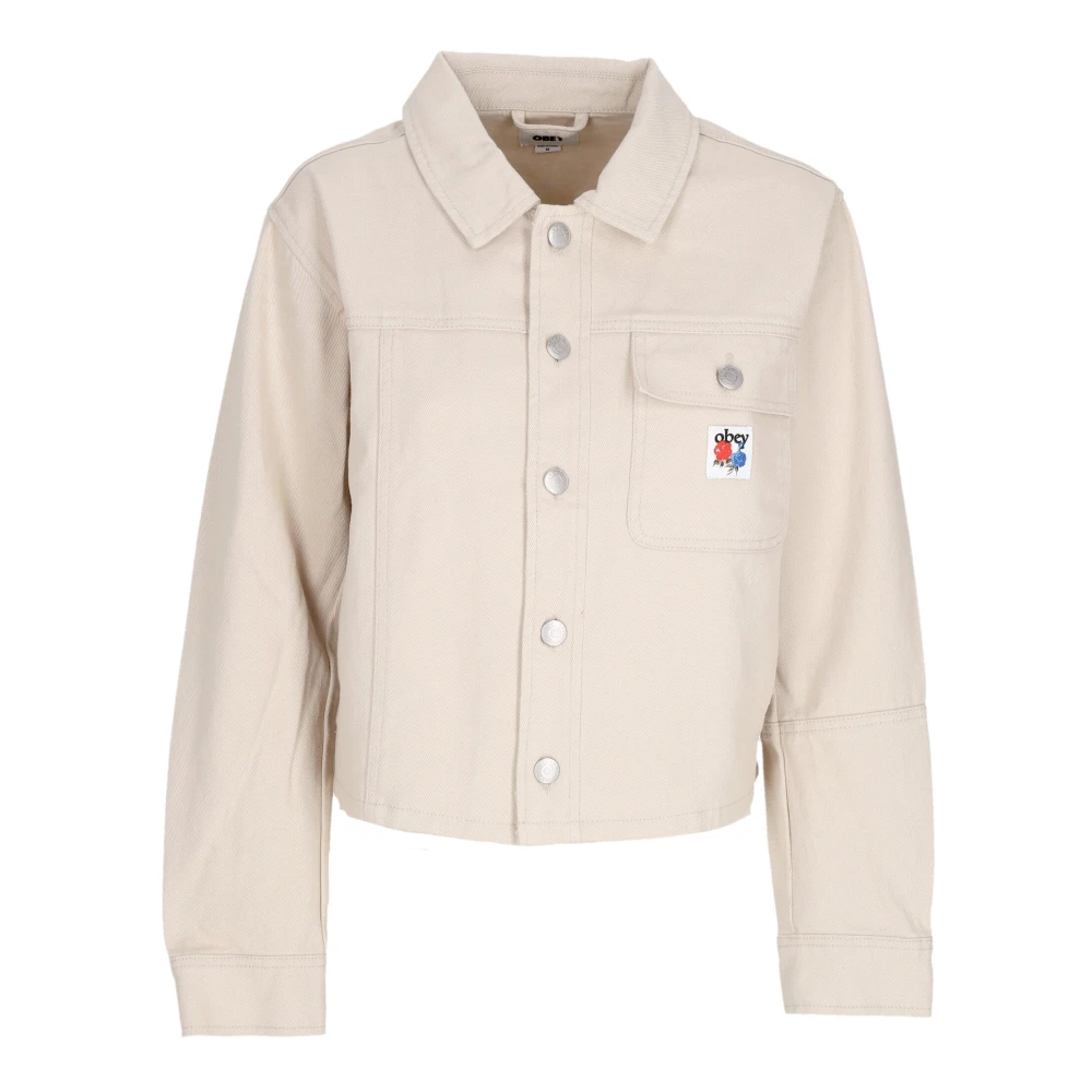 Obey Women's Beige Denim Jacket With Button Closure