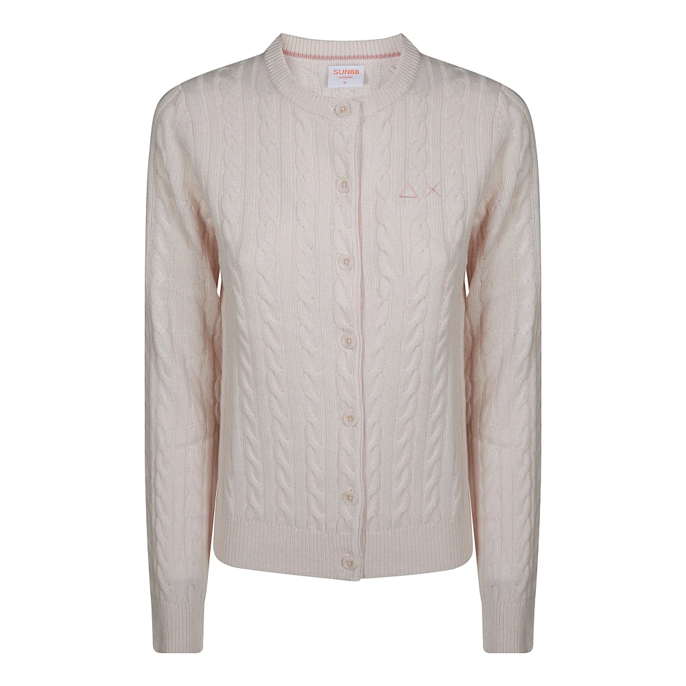 Sun68 Ronde Hals Kabelgebreide Vest Pink Dames