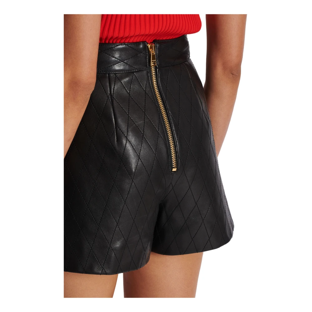Balmain Gewatteerde leren shorts met 6 knopen Black Dames
