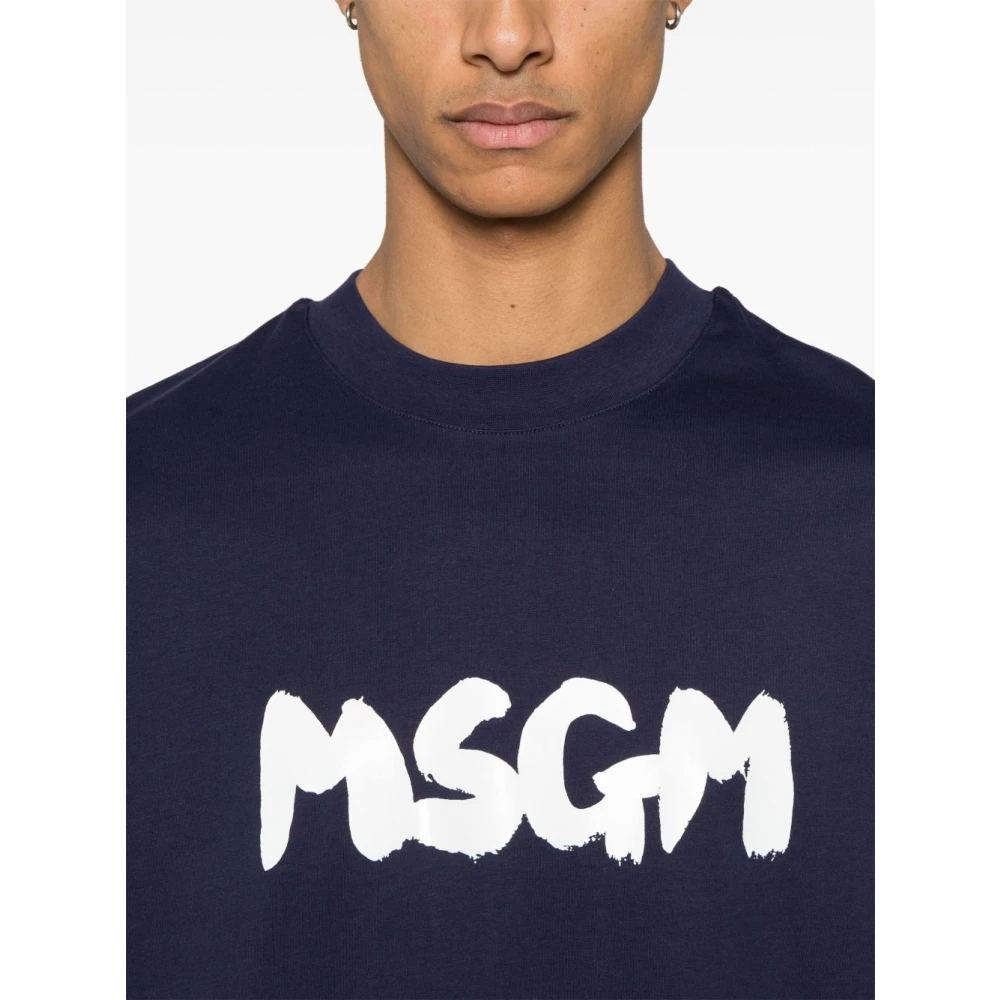 Msgm Blauw T-shirt met Bedrukt Logo Blue Heren