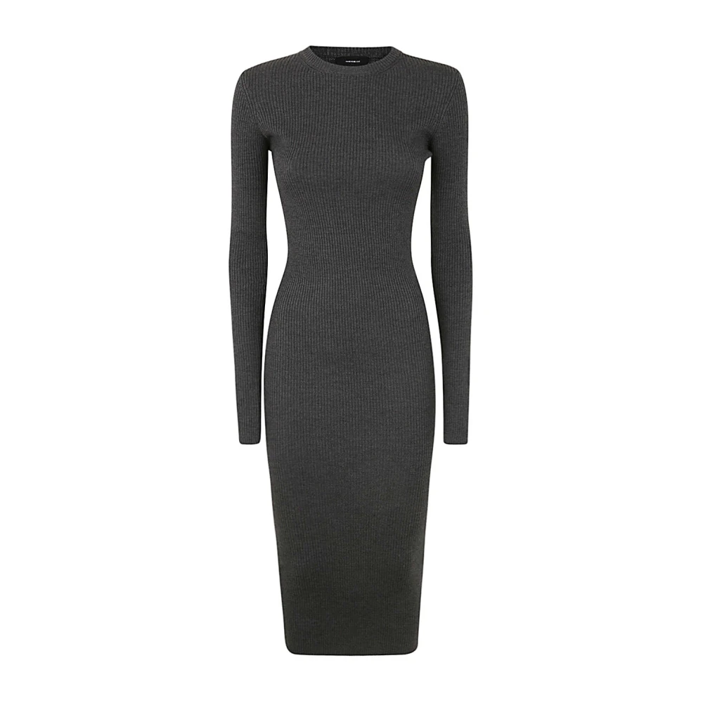 Wardrobe.nyc Houtskool Geribbelde Lange Mouw Jurk Black Dames
