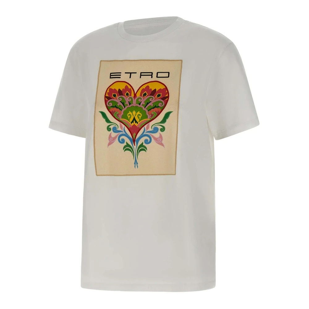 ETRO Wit Katoenen T-shirt met Logo Print White Dames